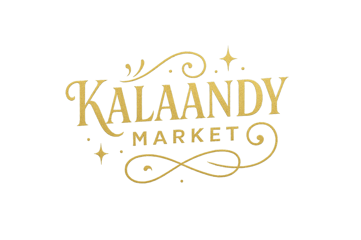 logo para tienda boutique que tien de todo con letras doradas y toques divertido elegantes y modernos la tienda se llama kalaandy market